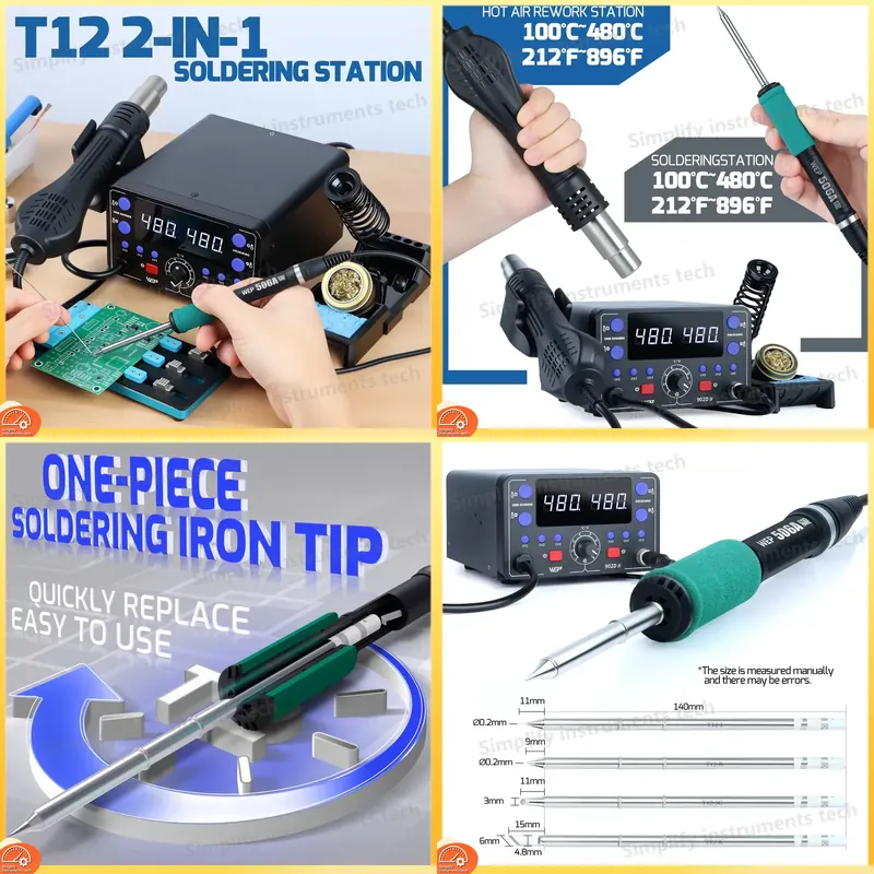 Hot Air Rework Station T12 - Паяльная станция 775 Вт 2-в-1 с