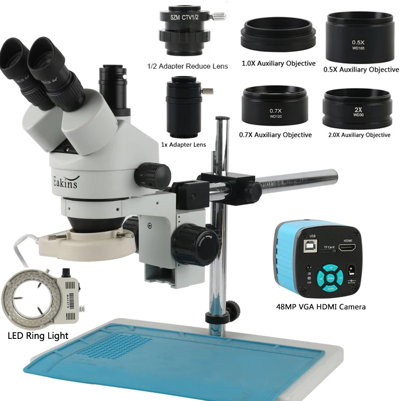 Stereo Trinocular Microscope Pcb - 48MP 4K HDMI USB видео C